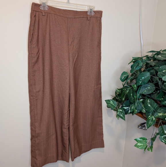 Banana Republic Rowan Wide-Leg Crop Dress Pants Women’s 10 Brown Herringbone - Picture 1 of 10